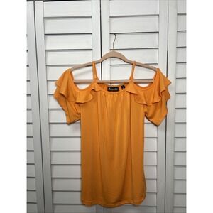New York & Company Cold Shoulder Ruched Top Size Medium Orange NWT